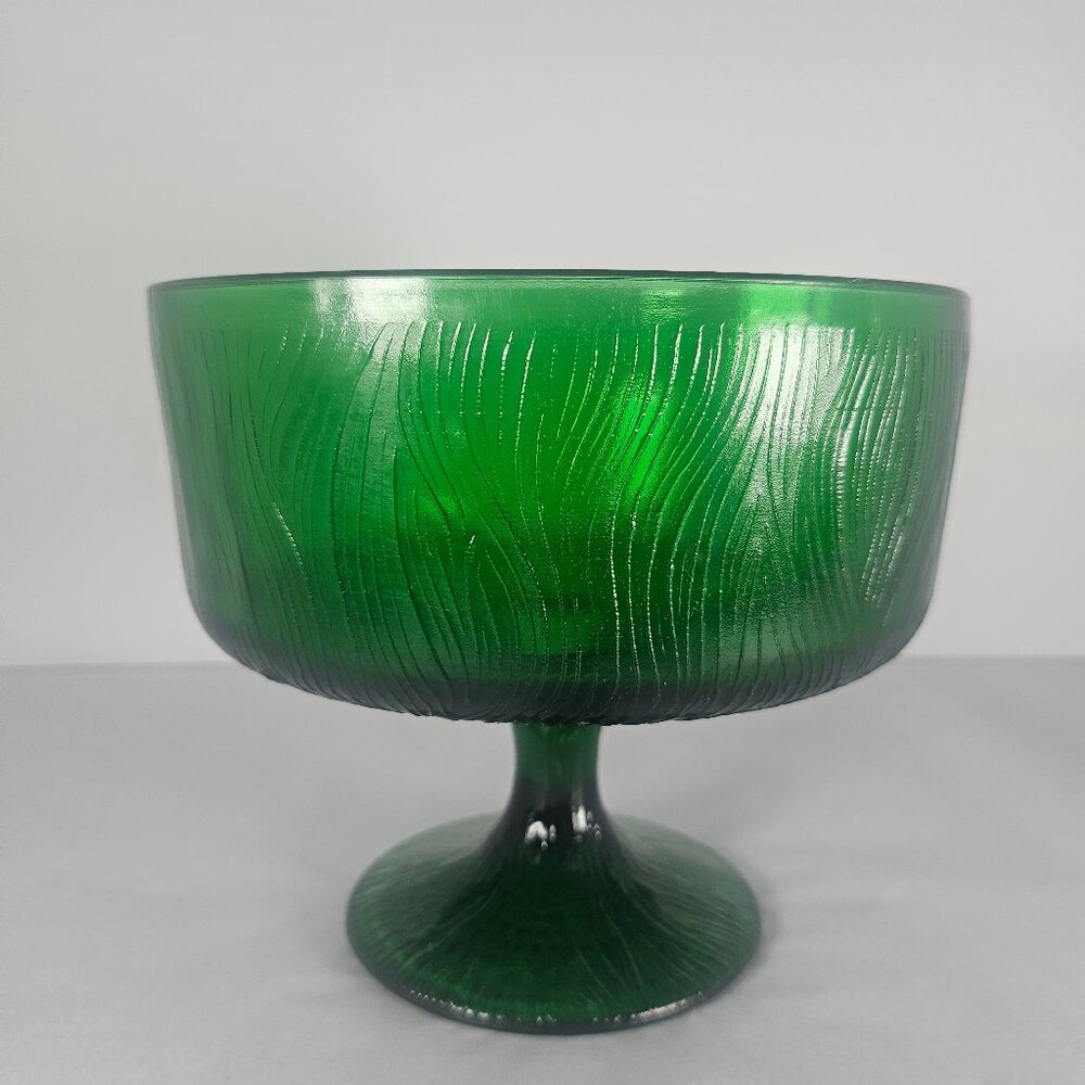 Vintage Emerald Green Hoosie Glass. Pedestal Compote Textured. Number 4031